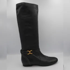 CHLOÉ Black Leather Tall Boots with Flat Heel, size 38