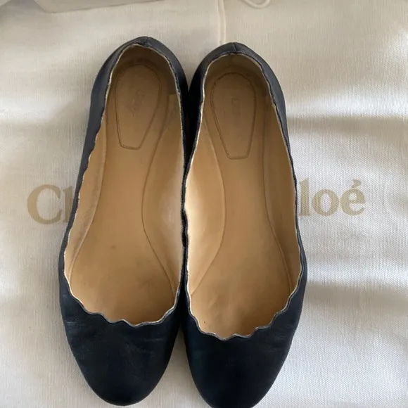 CHLOE ballerina flats. Navy buttery Italian leather.