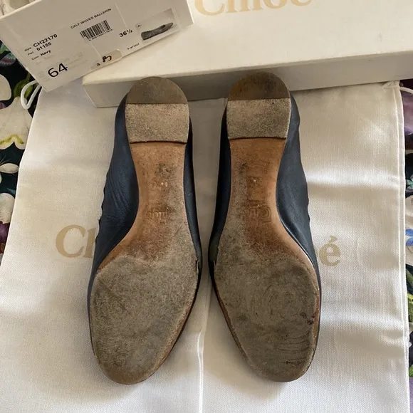 CHLOE ballerina flats. Navy buttery Italian leather.