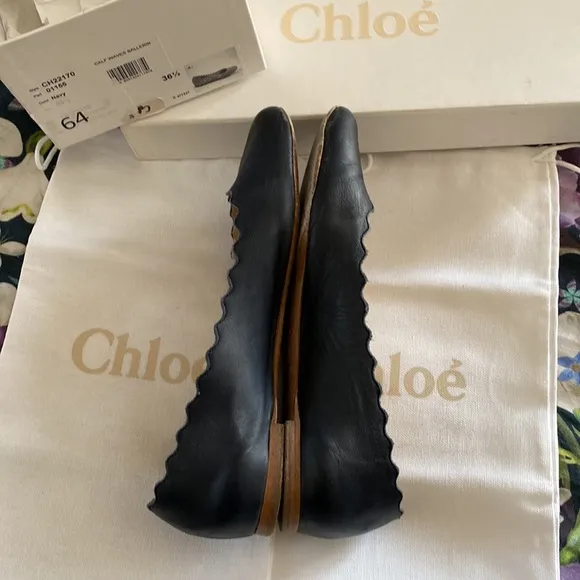 CHLOE ballerina flats. Navy buttery Italian leather.