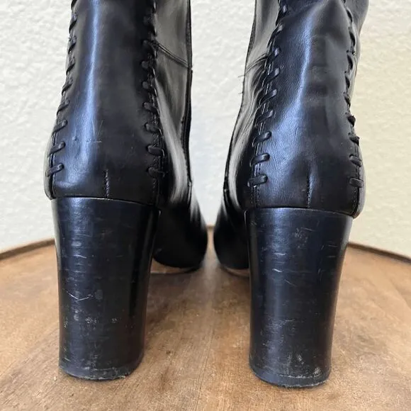 Chloe Black Leather Braided Heeled Boots Booties Women's Size 38.5/8.5