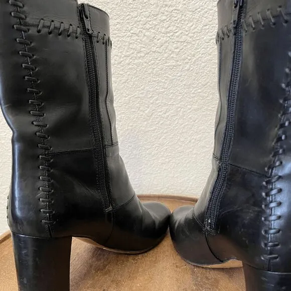Chloe Black Leather Braided Heeled Boots Booties Women's Size 38.5/8.5