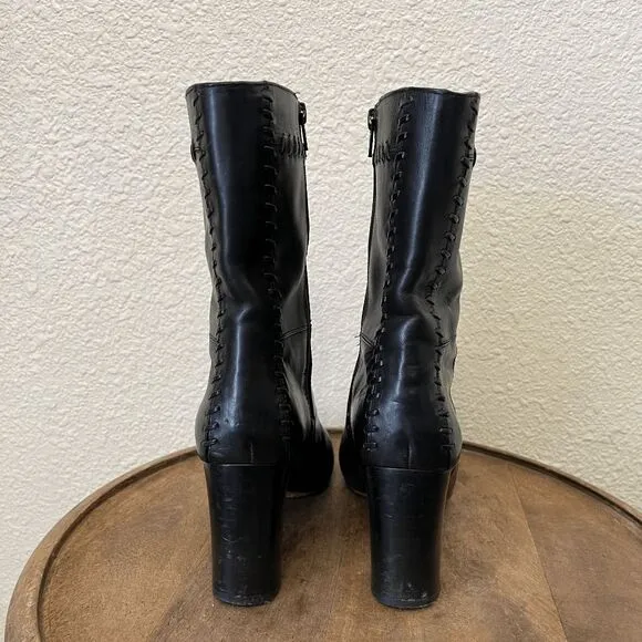 Chloe Black Leather Braided Heeled Boots Booties Women's Size 38.5/8.5