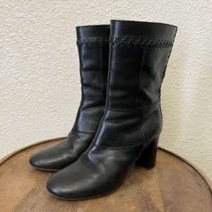 Chloe Black Leather Braided Heeled Boots Booties Women's Size 38.5/8.5