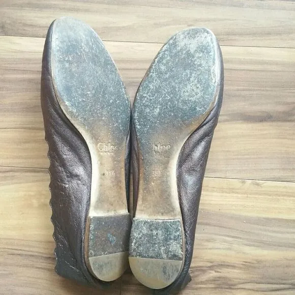 Chloe Lauren Metallic Leather Flats Sz 38