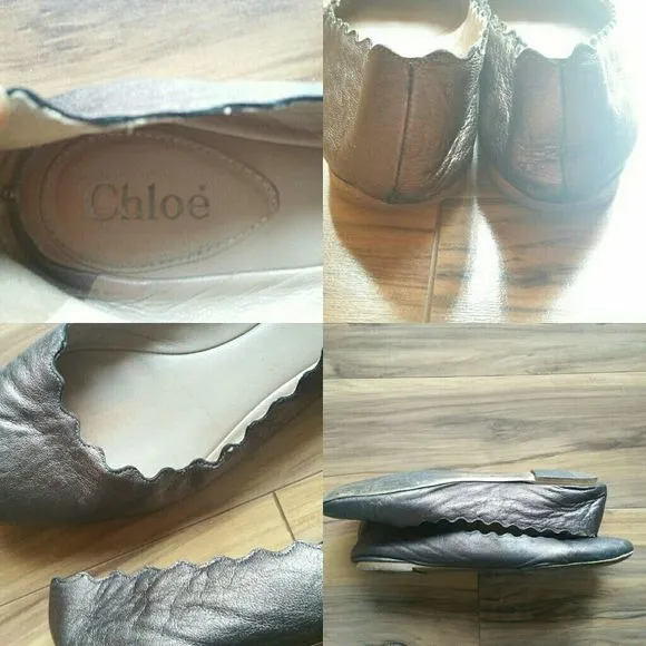 Chloe Lauren Metallic Leather Flats Sz 38