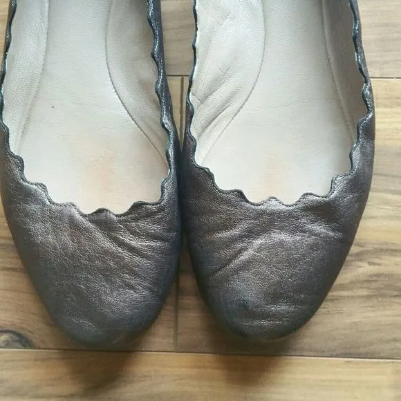 Chloe Lauren Metallic Leather Flats Sz 38