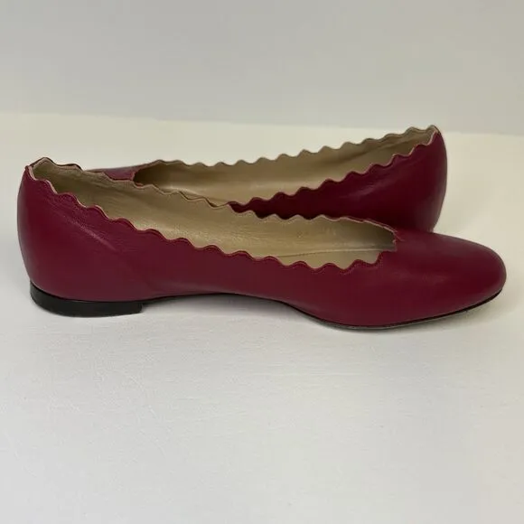 Chloe Lauren Scalloped Leather Ballet Flats Red Size EU 35.5 US 5.5