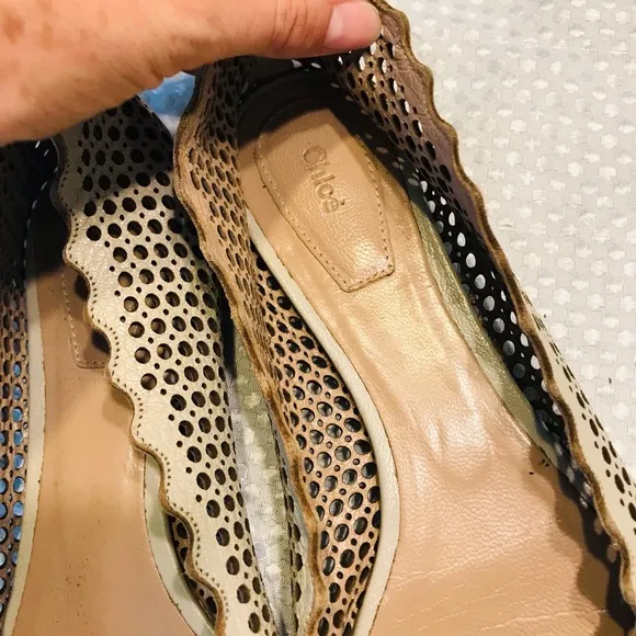 Chloe Perforated Leather Lauren Scalloped Ballet Flats Size