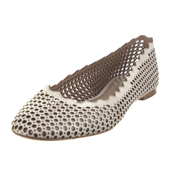 Chloe Perforated Leather Lauren Scalloped Ballet Flats Size