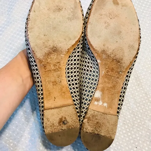 Chloe Perforated Leather Lauren Scalloped Ballet Flats Size