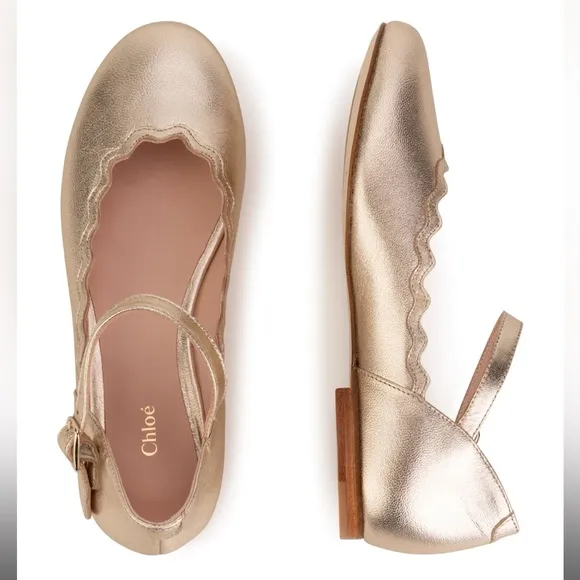 Chloe scalloped leather ballerina flats gold