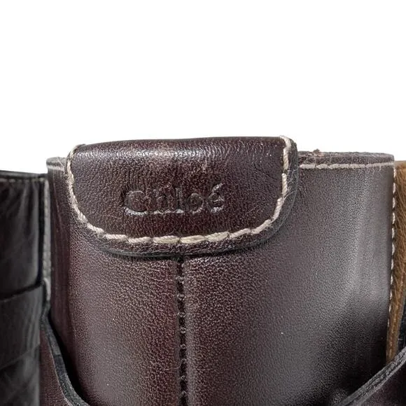 Chloe Tall Riding Boots EU 36 US 6 Brown Mahogany Buckle Accent Flat Heel