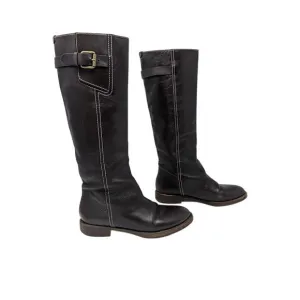 Chloe Tall Riding Boots EU 36 US 6 Brown Mahogany Buckle Accent Flat Heel