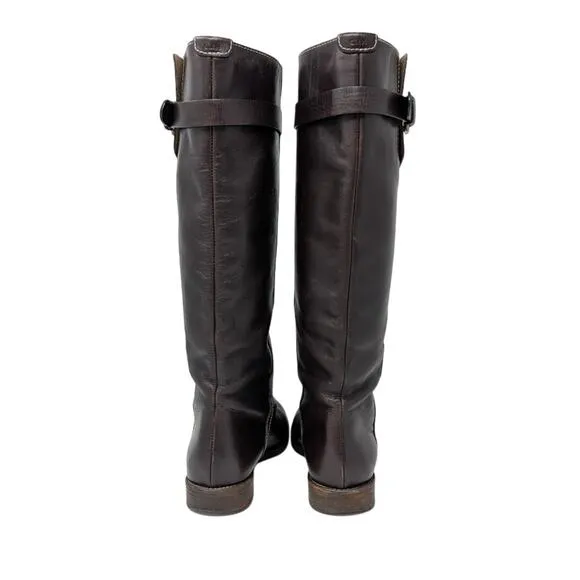 Chloe Tall Riding Boots EU 36 US 6 Brown Mahogany Buckle Accent Flat Heel