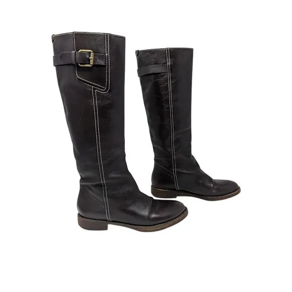 Chloe Tall Riding Boots EU 36 US 6 Brown Mahogany Buckle Accent Flat Heel