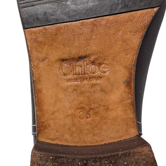 Chloe Tall Riding Boots EU 36 US 6 Brown Mahogany Buckle Accent Flat Heel