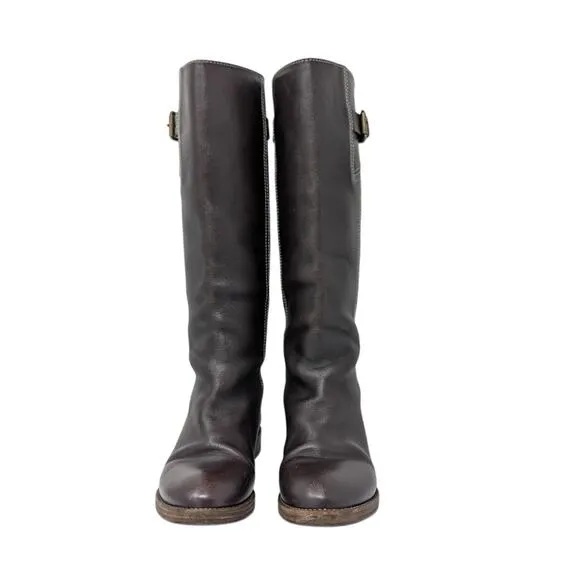 Chloe Tall Riding Boots EU 36 US 6 Brown Mahogany Buckle Accent Flat Heel