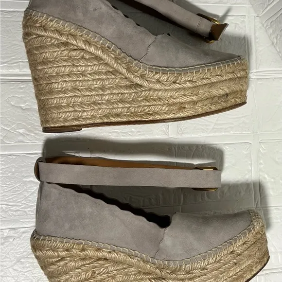 Chloe Women's Beige Espadrille suede Wedges 37