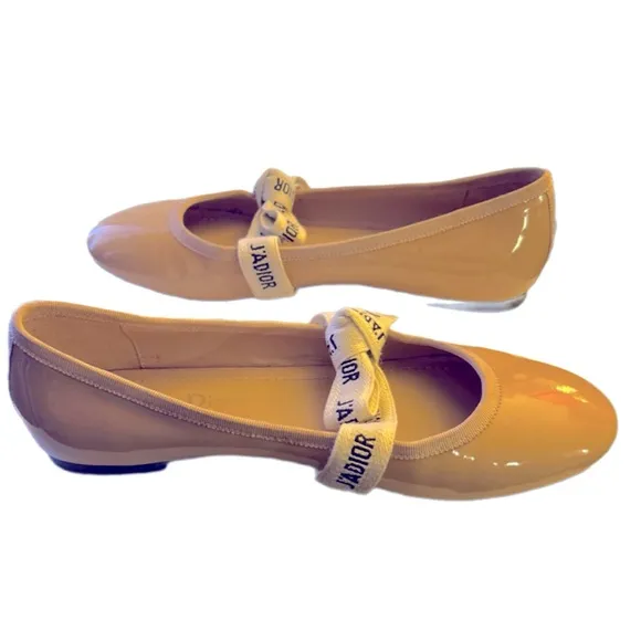 Christian Dior J'Adior and Bow Ribbon Ballet Pumps Patent, Size 7