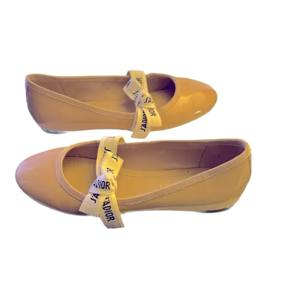 Christian Dior J'Adior and Bow Ribbon Ballet Pumps Patent, Size 7
