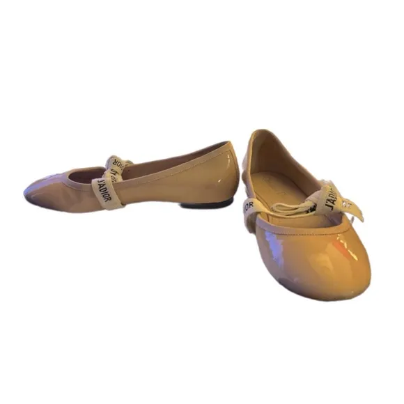 Christian Dior J'Adior and Bow Ribbon Ballet Pumps Patent, Size 7