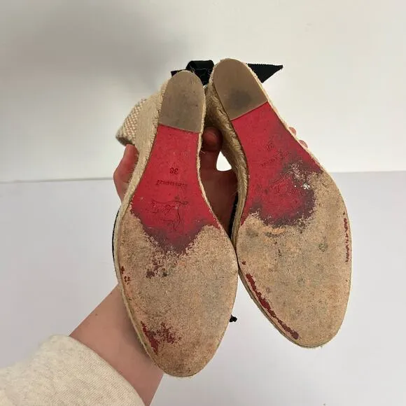 Christian Louboutin Espadrille Wedge Heels Black Size 38/7.5