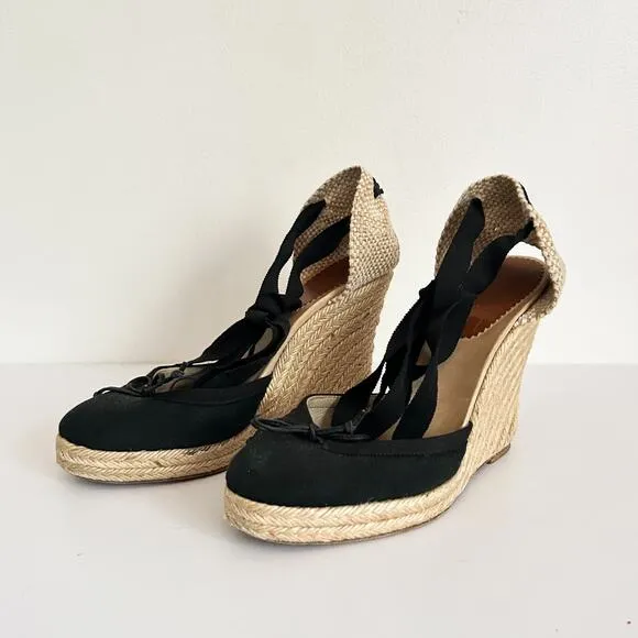 Christian Louboutin Espadrille Wedge Heels Black Size 38/7.5