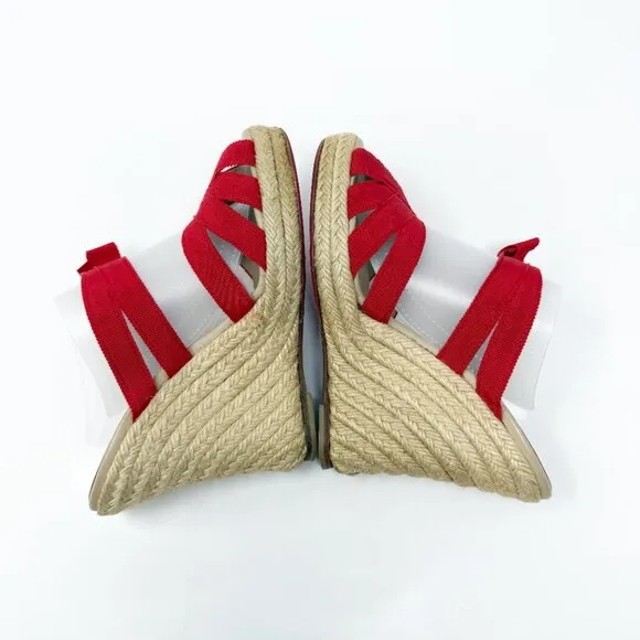 Christina Louboutin Red Grosgrain Ribbon Strappy Espadrille Wedges 35 Bow Accent