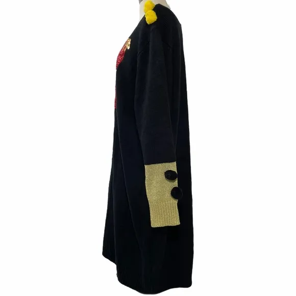 Christmas Dress Luxury Holiday Sweater Dress Nutcrackers Ornaments Sequins Gold