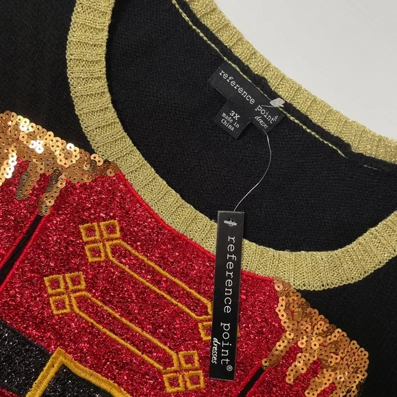 Christmas Dress Luxury Holiday Sweater Dress Nutcrackers Ornaments Sequins Gold