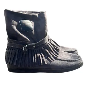 Chuner ankle booties fringe tassel faux suede slip on, flat