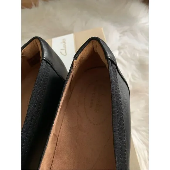Clarks Artisan Black Leather Medallion Candra Blush Ballet Flats size 8.5