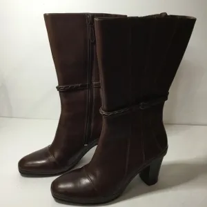 Clarks Artisan Women’s Brown Leather Heeled Boots With Floral Lining Size 6 NWOB
