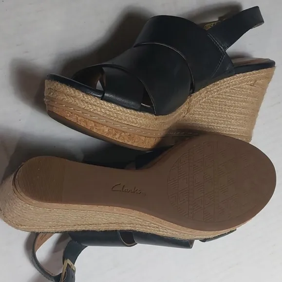CLARKS Black Platform Wedges Size 8.5