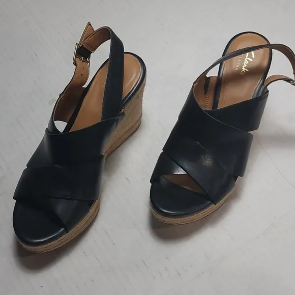 CLARKS Black Platform Wedges Size 8.5
