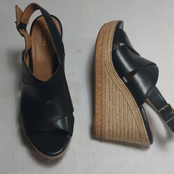 CLARKS Black Platform Wedges Size 8.5