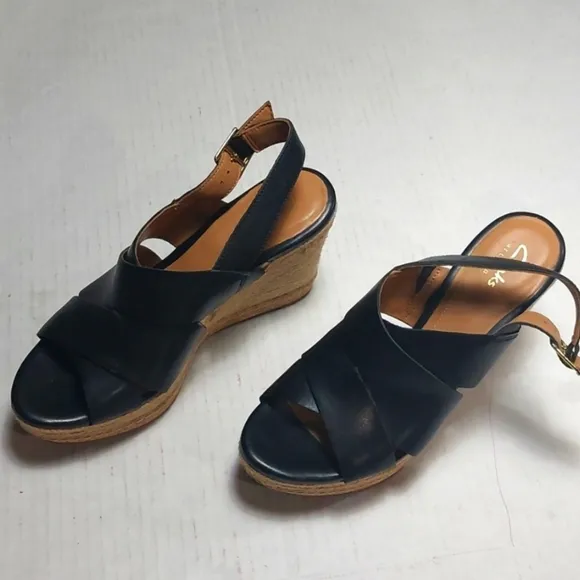 CLARKS Black Platform Wedges Size 8.5