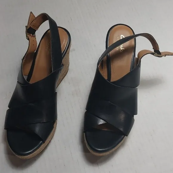 CLARKS Black Platform Wedges Size 8.5