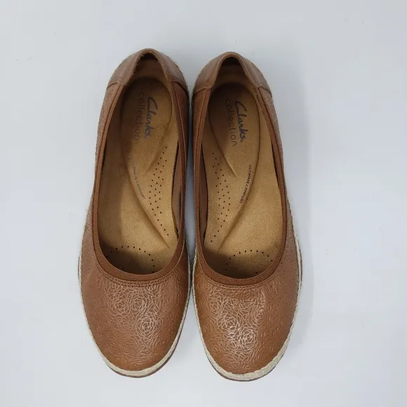 Clark's Elaina Rae boat loafer flat tan leather shoes size 8.5 NEW