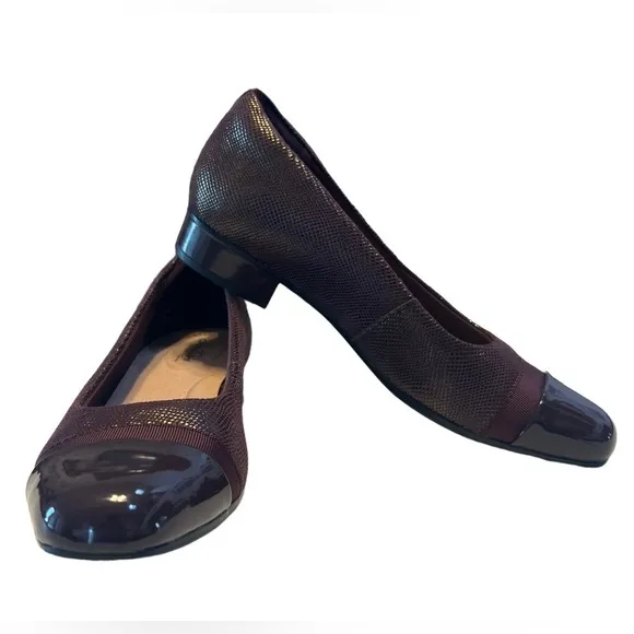 Clarks Juliet Monte Womens 9N Pumps Shoes‎ Iridescent Textured Burgundy Leather