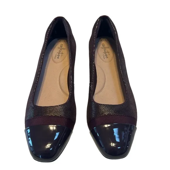 Clarks Juliet Monte Womens 9N Pumps Shoes‎ Iridescent Textured Burgundy Leather