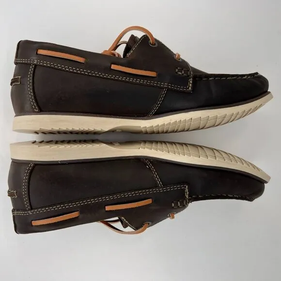 Clarks Mens 641444280 Brown Noonan Lace Up Comfort Nubuck Size 9.5M Boat Shoes