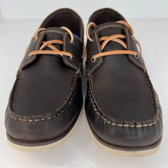 Clarks Mens 641444280 Brown Noonan Lace Up Comfort Nubuck Size 9.5M Boat Shoes
