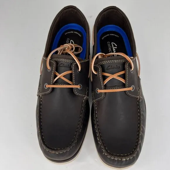 Clarks Mens 641444280 Brown Noonan Lace Up Comfort Nubuck Size 9.5M Boat Shoes