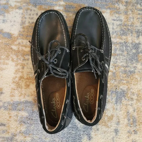 Clark's Mens Waterloo Leather Boat Shoes Black Size 13