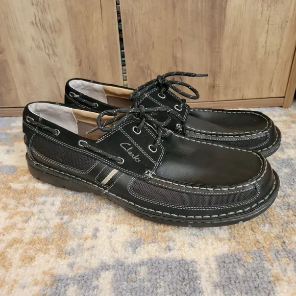 Clark's Mens Waterloo Leather Boat Shoes Black Size 13