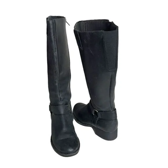 CLARKS Royal Derby Black Leather Boots Low Hell Riding Womens Size 7.5
