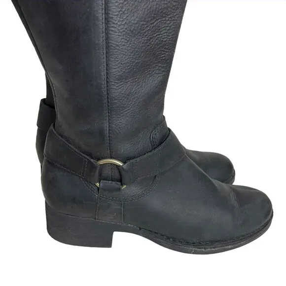 CLARKS Royal Derby Black Leather Boots Low Hell Riding Womens Size 7.5