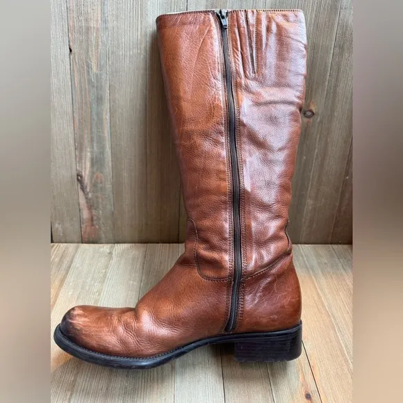 Clarks Tamro Spice Brown Leather Lined Zip Knee Boots Rubber Tread Low Heel 7.5